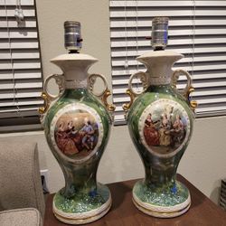 Vintage Signed Fragonard M. Langbrock Amsterdam French Victorian Design Table Lamps 