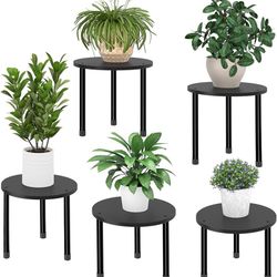 Simple Trending 5 Pack Stackable Plant Stand Indoor Outdoor, Sturdy Wood Flower Pots Stand Shelf, Heavy Duty Metal Plant Holder for Multiple Plant, Bl