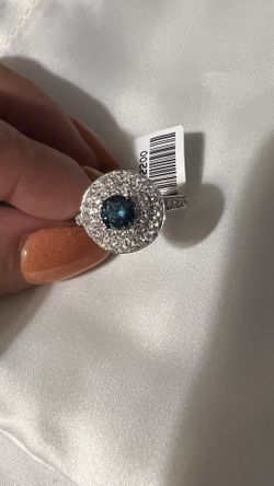 14k White Gold With White And Blue Diamonds