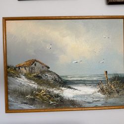 Joseph Hauoli Dowson Sr. Painting - Listed Artist - Seashore Beach Cottage