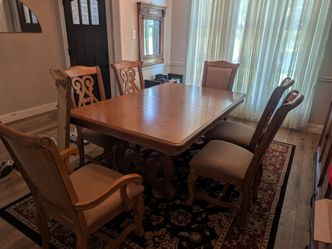 Beautiful Wood Dining Set – Table + 6 Chairs – 2 Leather-Style Armchairs – $600 OBO