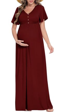 Summer Maternity Dresses for Women Maternity Photoshoot Dress with Decorative Button Baby Shower Dress