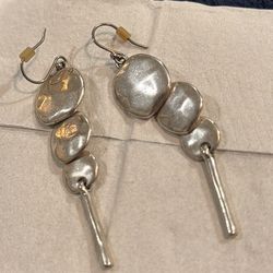 Silver tone three circular bead earrings