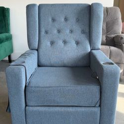 Arm Pushing Recliner Chair, Modern Button Tufted Wingback Push Back Recliner Chair, Living Room Chair Fabric Pushback Manual Single Reclining Sofa Hom