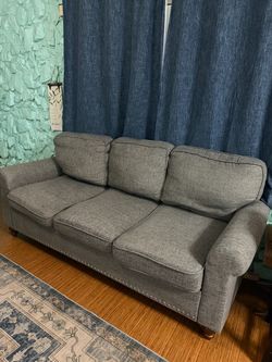 Gray Fabric 3-Seat Sofa with Nailhead Trim