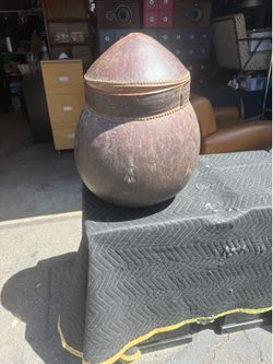 Antique African lidded gourd vessel