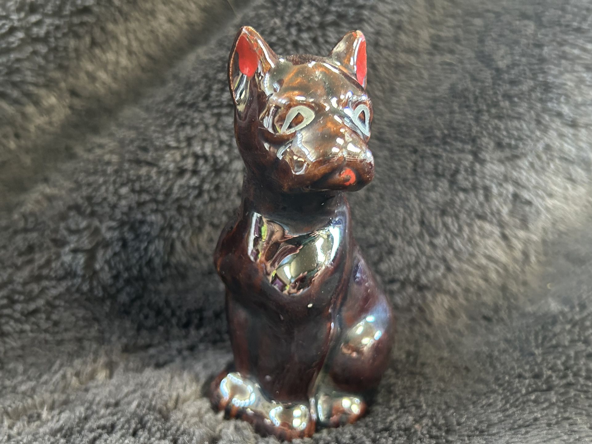 Vintage Hand Painted Redware Ceramic Glazed Boxer