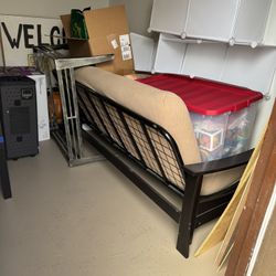 Futon/Couch With Metal Frame And Black Wood Arms