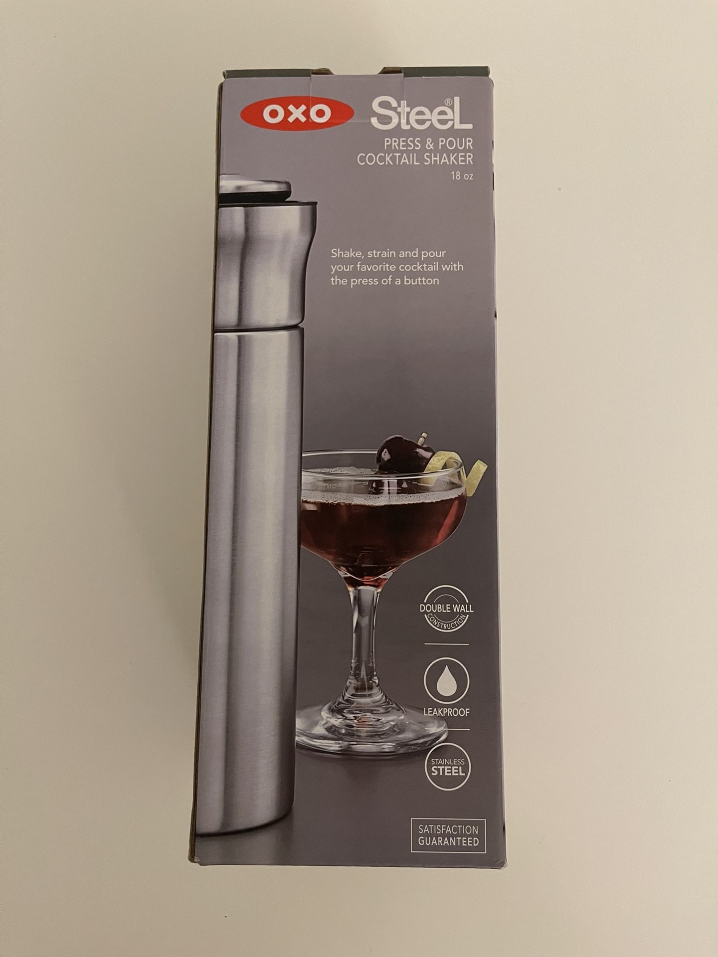 OXO Stainless Steel Cocktail Shaker - Leak-Proof Single Wall Design With Built-in Jigger Measurements