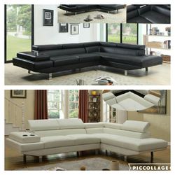 Leather Sectional with Adjustable Headrests 