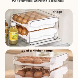 1 Pack 2 LayerLarge Capacity Egg Holder For Refrigerator, Egg Storage Container Organizer Bins, Stackable Clear Plastic Storage Container, Fridge Egg 