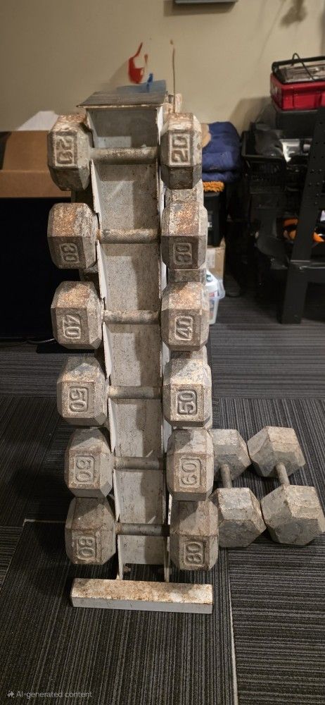Hex (Cap) Iron Dumbells Free Weights With Rack