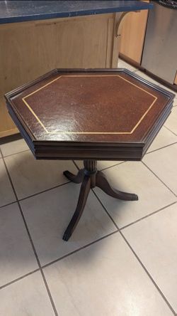 Vintage Hexagon Game Table — Solid Wood Pedestal Base
