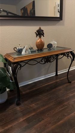 Wood and Wrought Iron Console Table