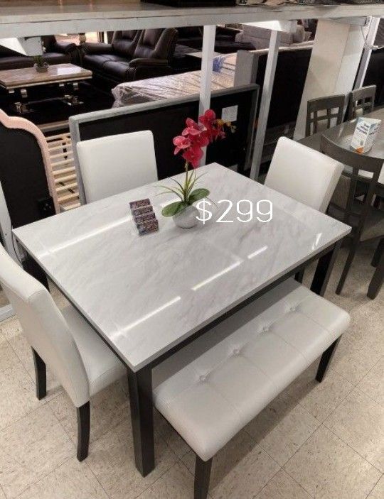 Brand New Stylish White 5-Pc Dining Table Set No Tax ‼️