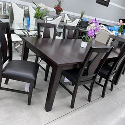 7pc Dining Room Set 🤎 Dark Brown Color 