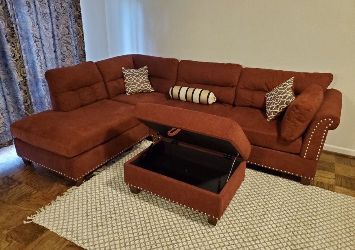 L Shape Sectional Sofa Couch With Storage Ottoman