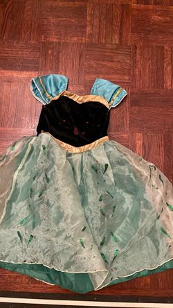 Girls Anna Inspired Princess Costume 3 Stretch Velvet Puff Skirt Green Dress