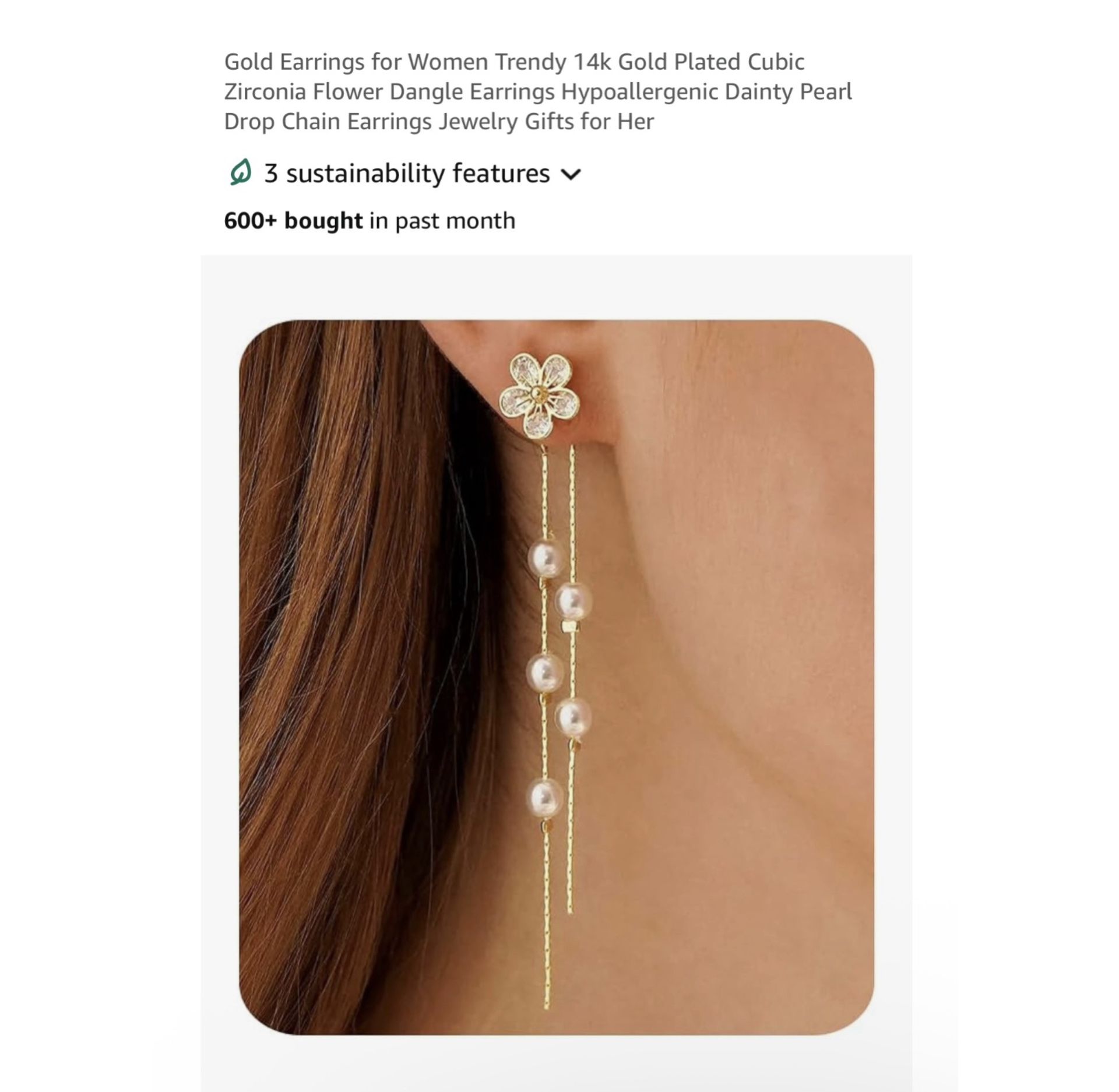 Brand new Gold Earrings for Women Trendy 14k Gold Plated Cubic Zirconia Flower Dangle Earrings Hypoallergenic Dainty Pearl Drop Chain Earrings Jewelry