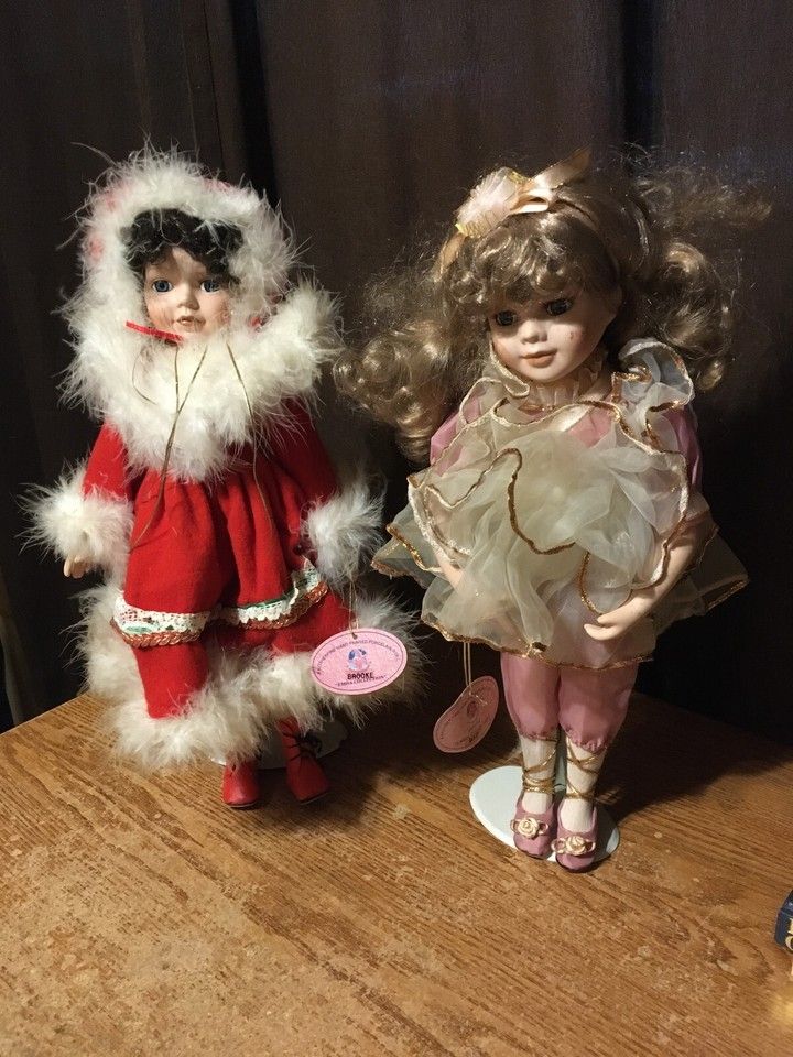 2x J.Misa Collection Porcelain Dolls Brooke Mabi Rec Coast Red Christmas Dress Pink Dress