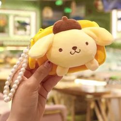Pompompurin And Cinnamaroll Coin Purse With Faux Pearl Wristlet