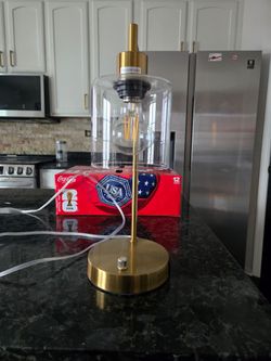 Modern Brass Table Lamp with Glass Cylinder Shade