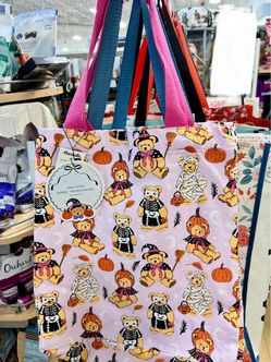 Pink Viral Halloween Teddy Bear with Costumes Tote Bag NEW