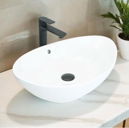 NUESTRA VIDA 23×15.2×7.7 inch Bathroom Vessel Sink, Modern Egg Shape Vanity Sink Above Counter Art Basin with Overflow, Oval Vessel Sink Bowl for Vani