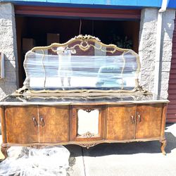 Antique 1920’s  8ft 5” Long 38” High 24” Deep Hall Table With Vanity Mirror. Total Hight With Mirror Over 6ft. Read Description.