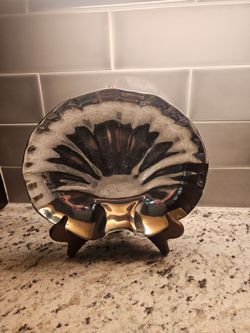 Large pewter clam shaped dish