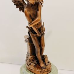 Vintage Auguste Moreau Bronze Sculpture Cupid Cherub 12”.