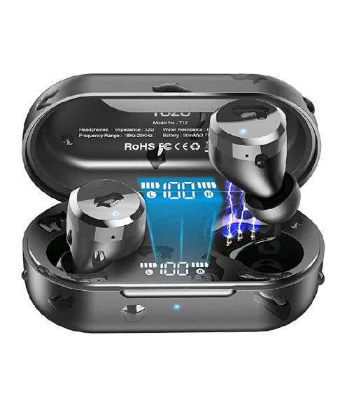 TOZO T12 Wireless Earbuds Bluetooth Headphones Premium Fidelity Sound Quality Wireless Charging Case Digital LED Intelligence Display IPX8 Waterproof
