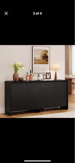 Black Wood 4-Door Sideboard Buffet Cabinet
