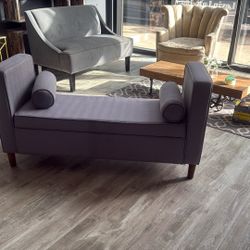 Blue / Grey Herringbone Bench Settee With Pillows