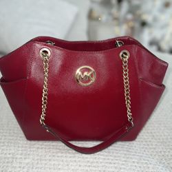 Michael Kors Jet Set Travel Large Chain Shoulder Tote Red Saffiano 