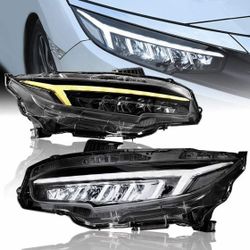 LED Headlight Set With RGB Daytime Running Lights For 2016-2021 10th Gen Honda Civic