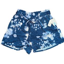 LuLaRoe XL Ella “Paper Bag” Shorts • Bermuda Length •Blue & White Splotchy Look