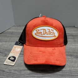 Von Dutch Orange Velvet Trucker Hat