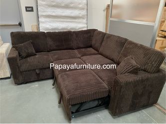 New! Plush Chocolate Sectional Sofa Bed With Storage, Brown Sectional, Sofa, Couch, Corduroy Sectional Couch With Pull-out Bed, Sofabed, Sleeper Sofa
