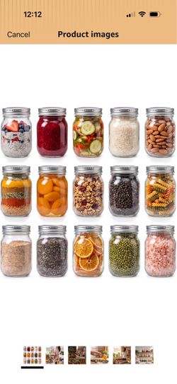 YINGERHUAN Glass Regular Mouth Mason Jars, 16 oz Clear Glass Jars with Silver Metal Lids for Sealing, Canning Jars for Food Storage, Overnight Oats, D