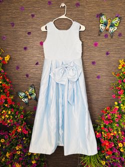 Girls Light Blue Satin Formal Dress