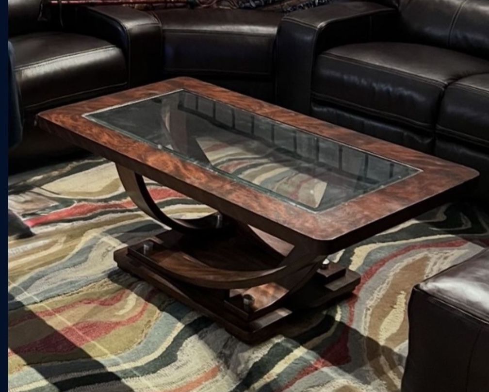 Beautiful Cherry Wood Glass Top Square End Table Coffee Cocktails Living Room Decor