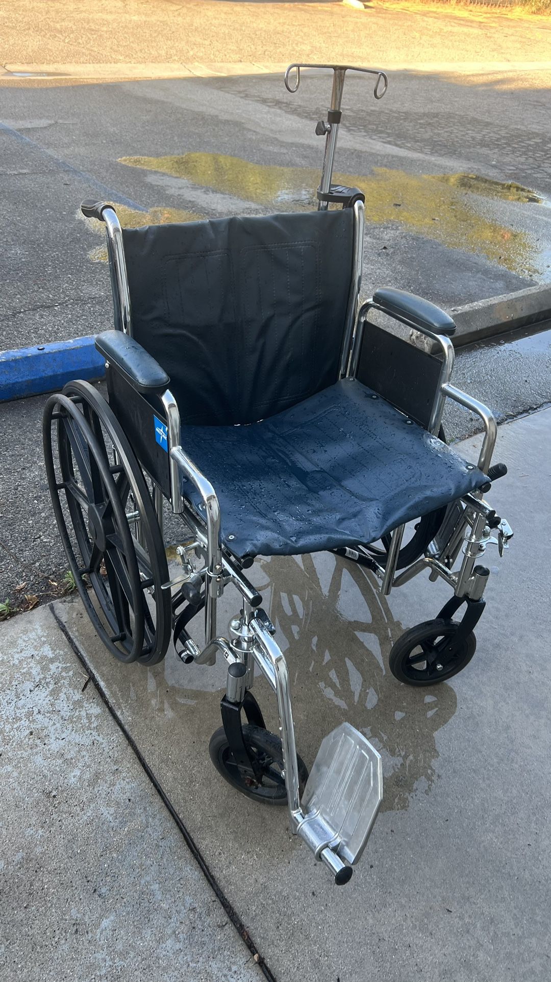 Hospital-Style Wheelchair with IV Pole & Oxygen Tank Holder – Sturdy & Ready to Use