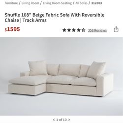 Living Spaces 108” Beige Sofa With Reversible Chaise