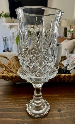 Vintage DePlomb 24% Lead Crystal Hurricane Candle Holder Lamp and Globe.