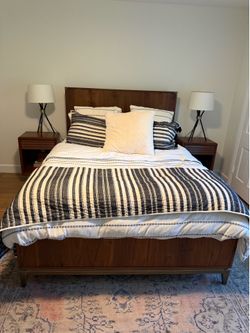 Beautiful Mid-Century Queen Wood Bed with Gold Accents