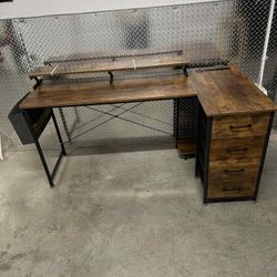 Chestnut L-Shaped Desk With Drawers