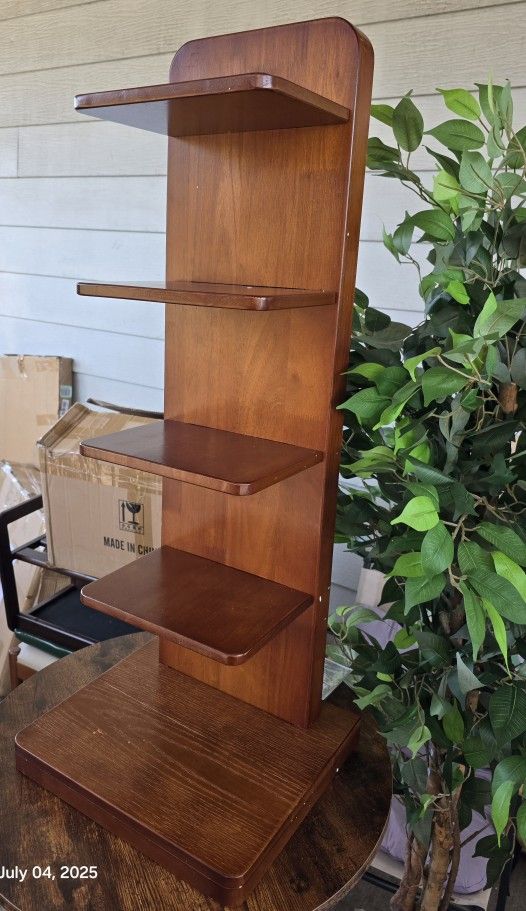 Solid Wood Narrow Bookshelf Ladder Bookshelf 5 Shelf Bookcase, Mid Century Modern Bookcase with Freestanding Display Shelves (Already Assembled)