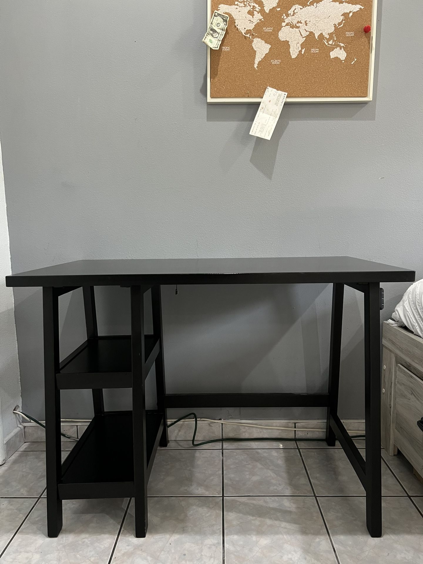 Distressed Wooden Desk with Two Display Shelves, Small, Black