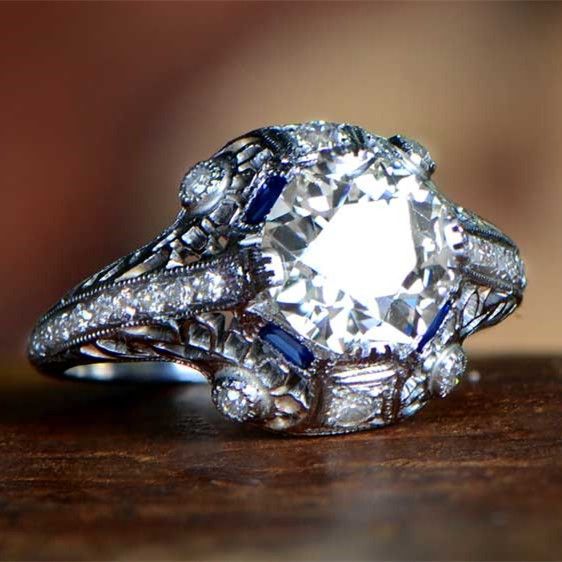 "Noble Retro Big Round Royal Zircon Dainty Silver Rings for Women, K796